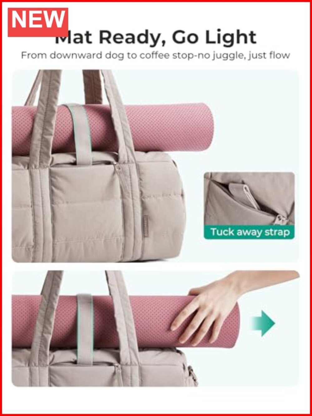Quilted Gym Bag With Yoga Mat Straps, Wet-Dry Pocket, Travel Duffel View 3
